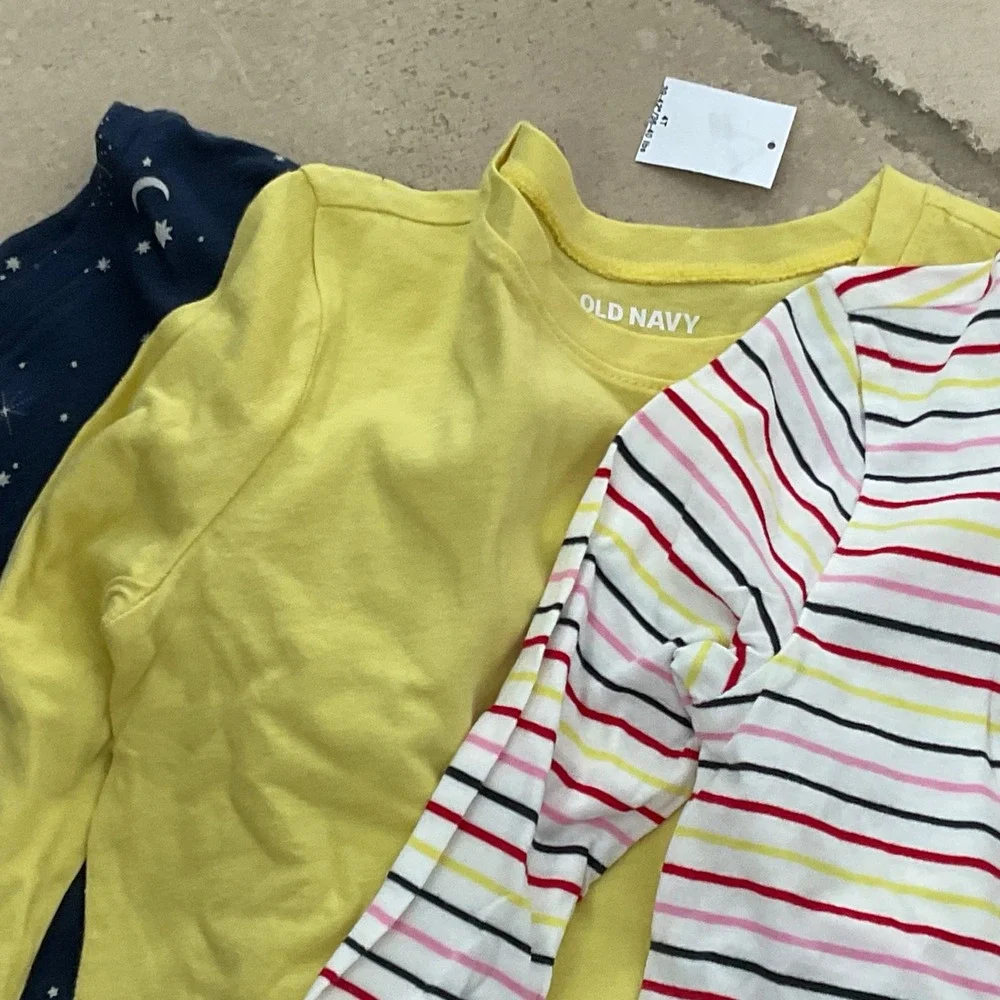 NWT Old Navy LOT Girls 4T Long Sleeve‎ T-Shirt Bundle 3 Pack Celestial Striped